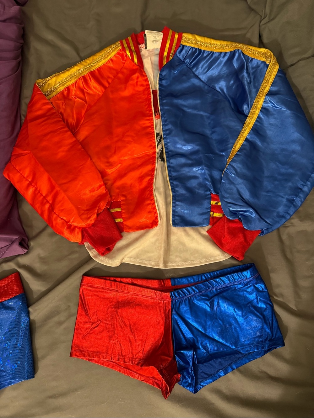 Suicide Squad Harley Quinn Jacket Shirt, Booty Shorts & Belt Size Small/Med PLAY